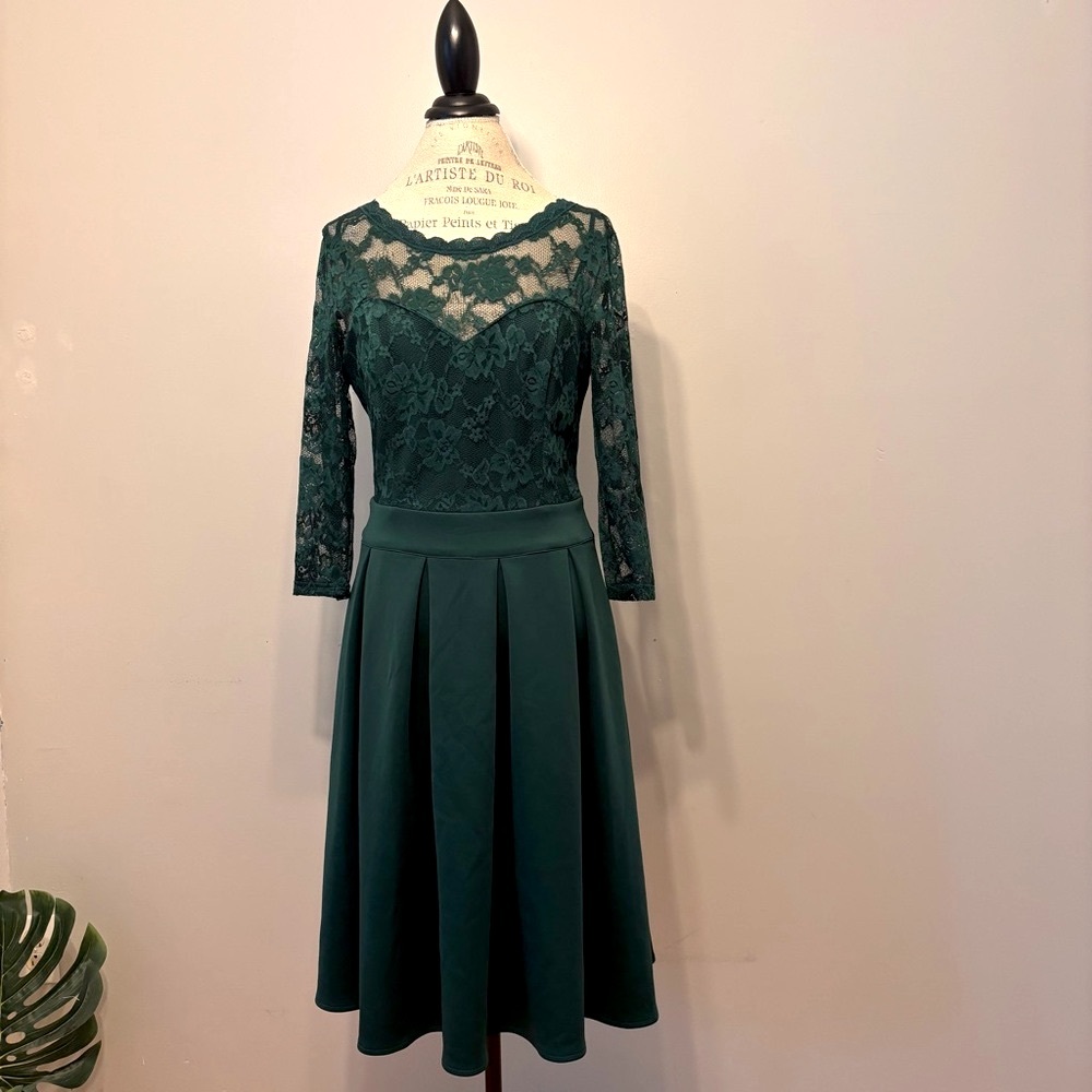 Miusol Dark Green Floral Lace Dress Size L